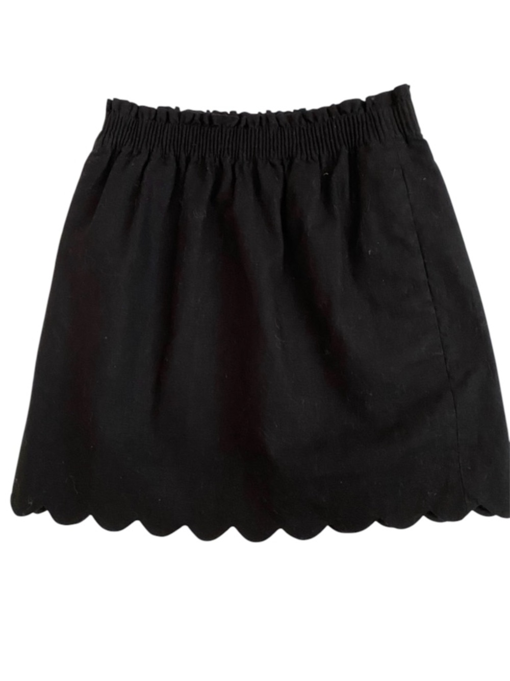 J.CREW FACTORY LINEN BLEND SKIRT SCALLOP HEM PAPERBAG WAIST SIZE 2 BLACK